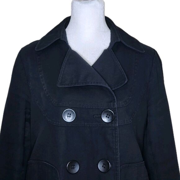 Via Spiga Double Breasted Swing Pea Coat Women's Small Black Cotton - Picture 2 of 13